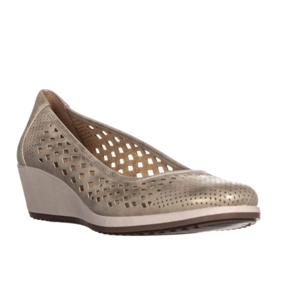 Naturalizer Shoes - Naturalizer Gold Metallic Comfort Wedge Shoes with Perforated Design @msplf1949